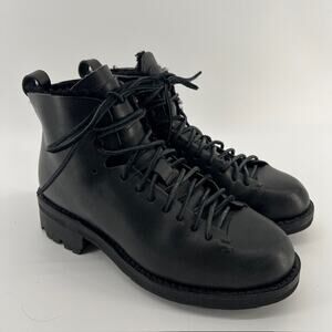 FEIT Handmade Hiker Boots Black Leather Wool Shearling Lined EU40/W10/M7 Combat
